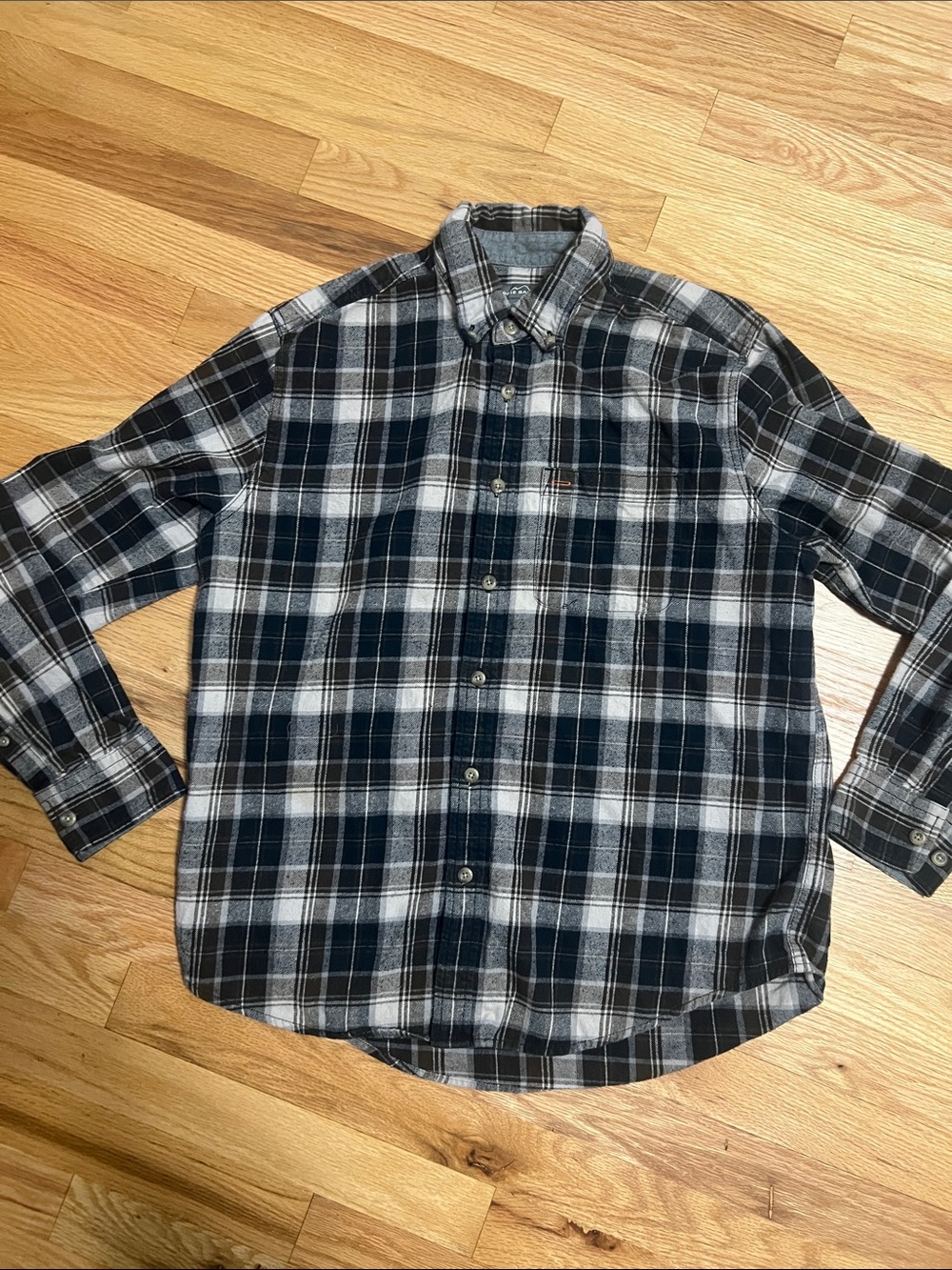 Eddie Bauer Men's Navy, Black & White Plaid Button-Down Shirt
